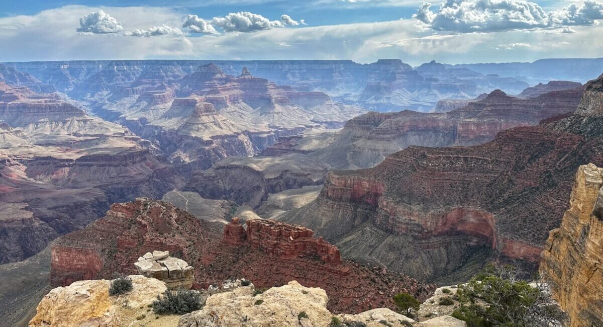 Layered Grand Canyon cliffs viewed from the South Rim near Grand Canyon Village