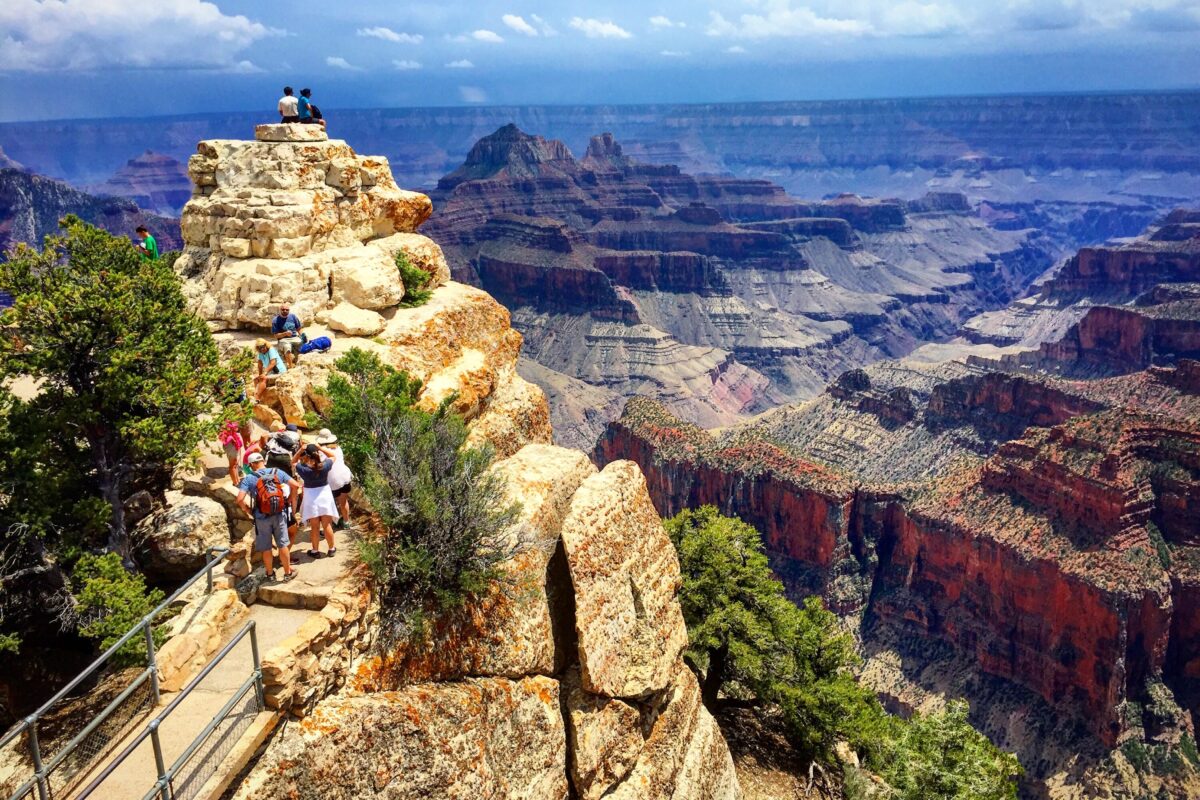 Visitors at Bright Angel Point overlooking the Grand Canyon North Rim