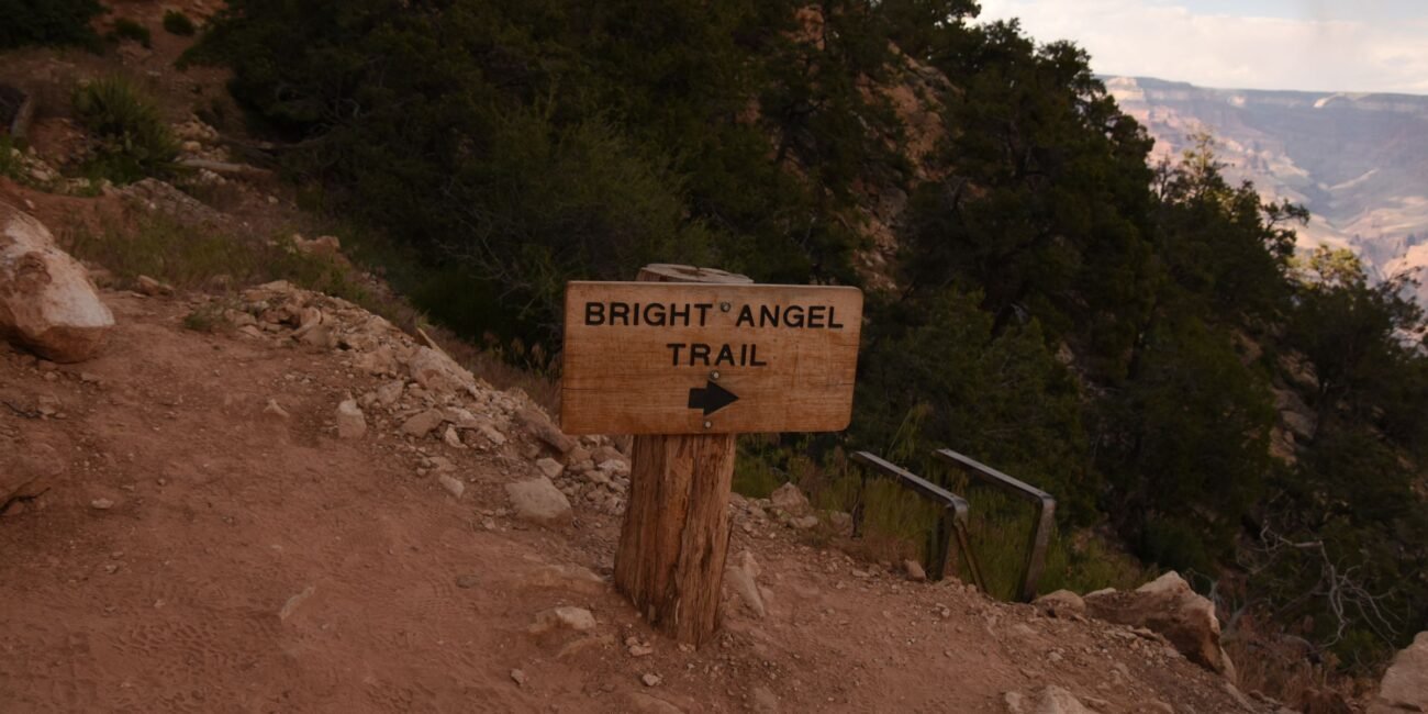 Bright Angel Trail directional sign in the Grand Canyon