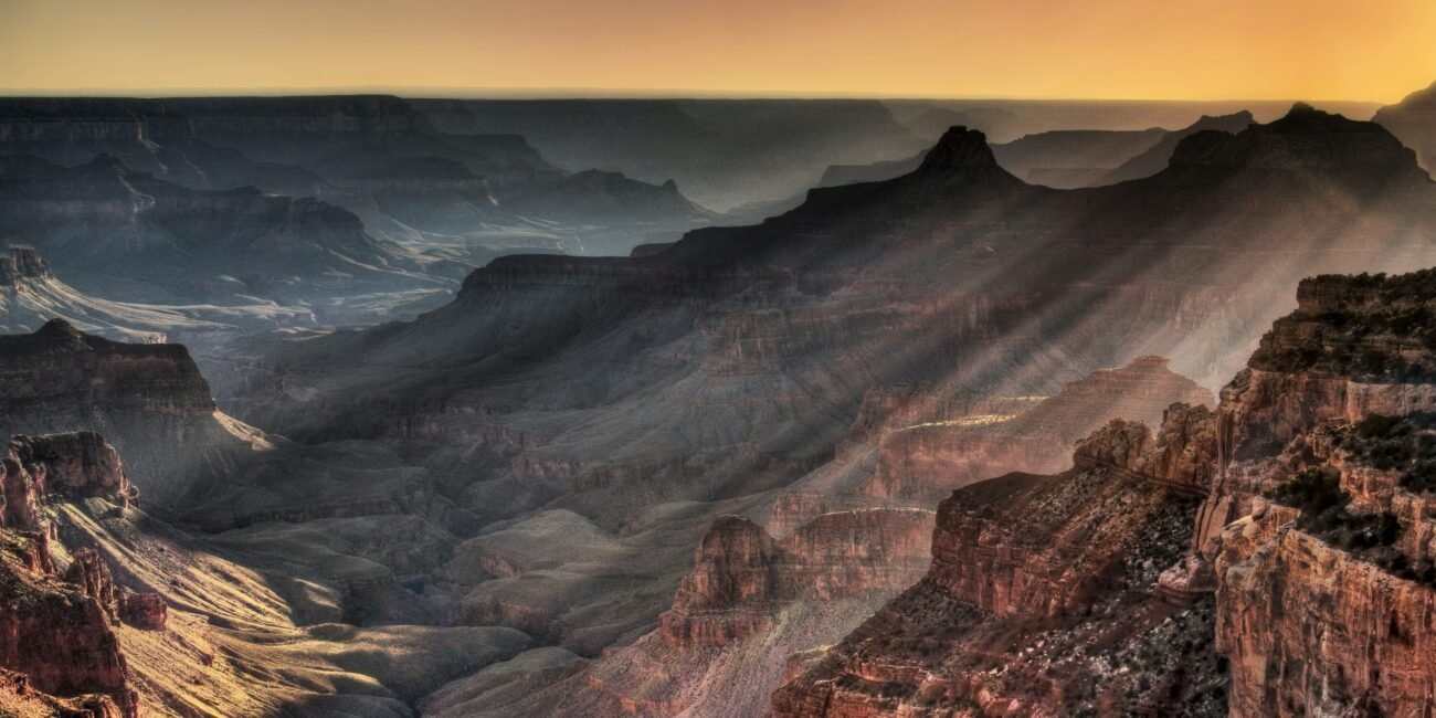 Sunset across the Grand Canyon from Cape Royal on the North Rim