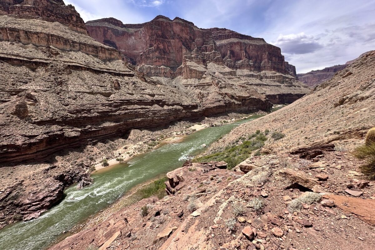 Colorado River viewed from a rocky overlook inside the Grand Canyon