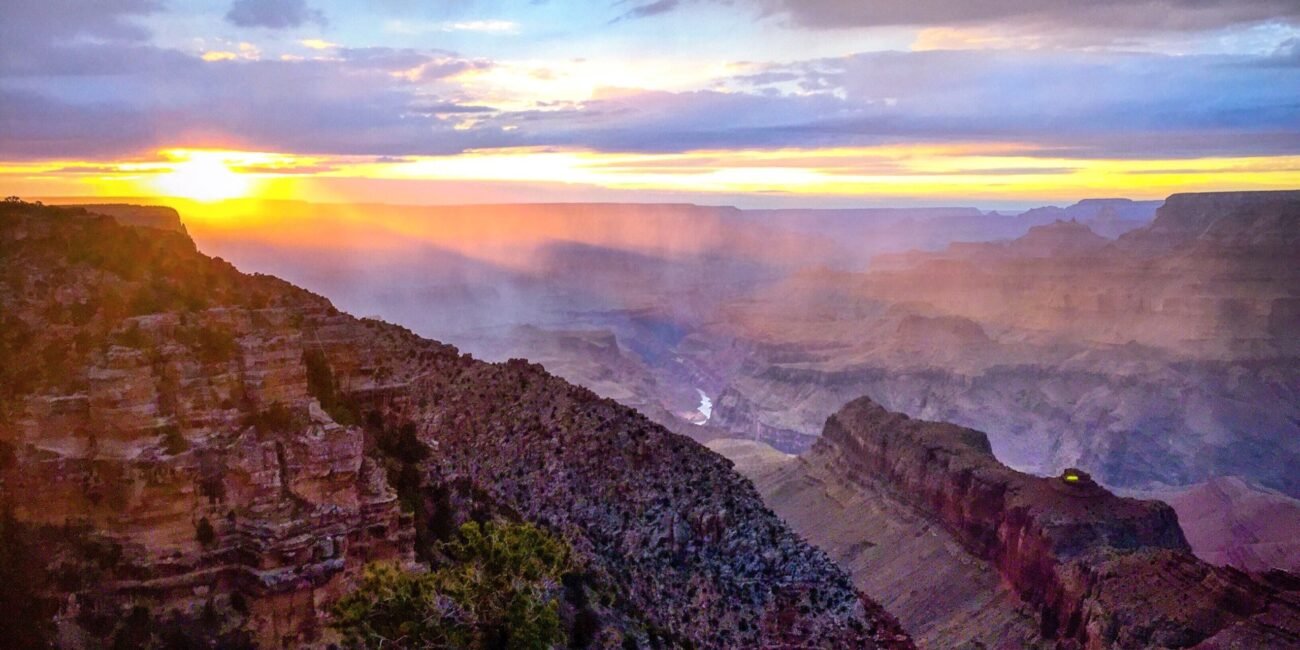 Colorful sunset clouds above the Grand Canyon