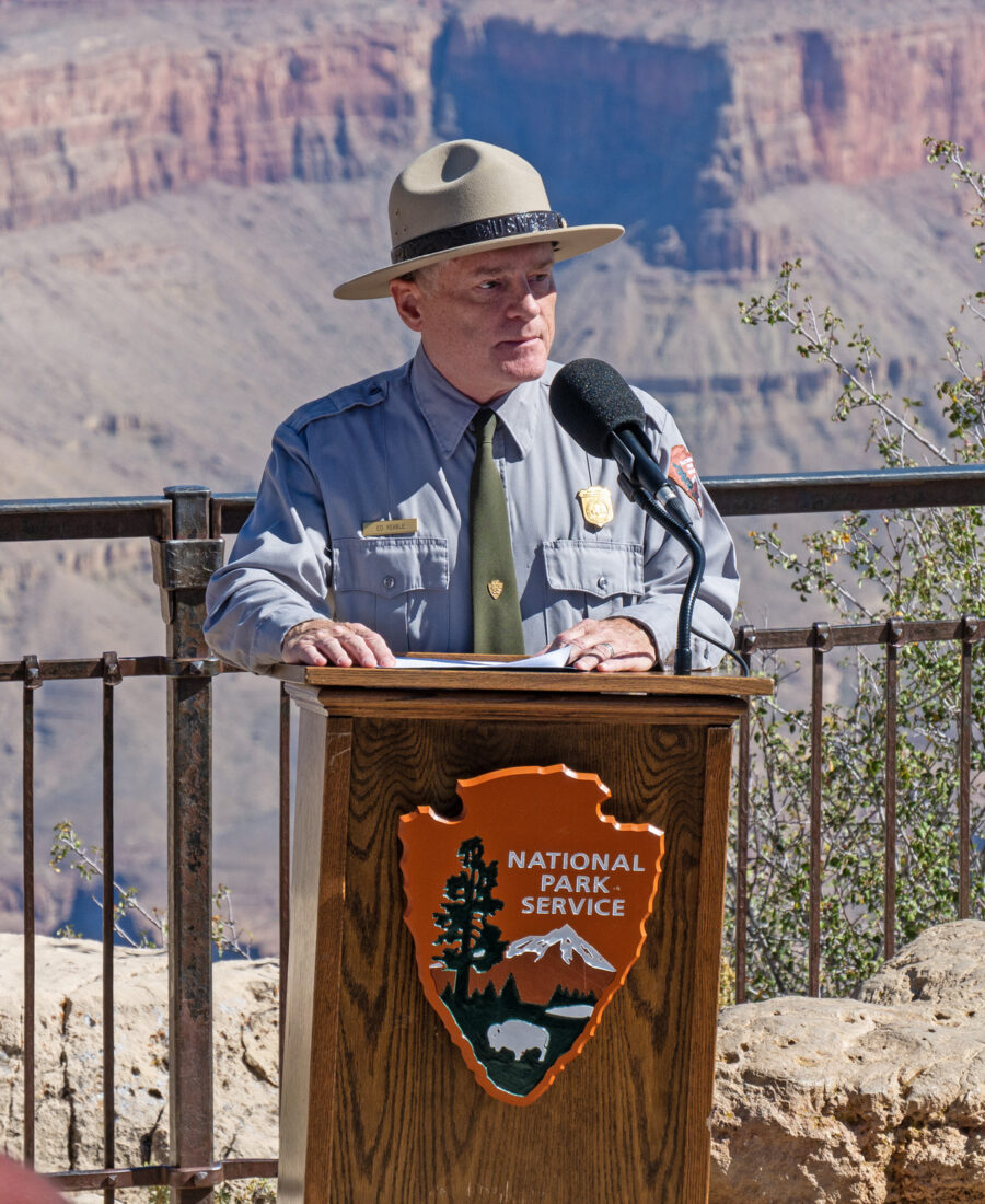 National Park Service ranger speaking at a Grand Canyon overlook