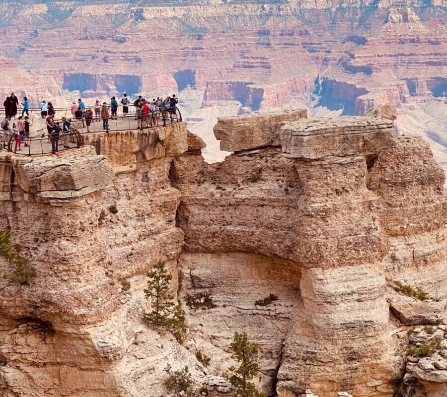 Visitors overlooking the Grand Canyon from Mather Point on the South Rim