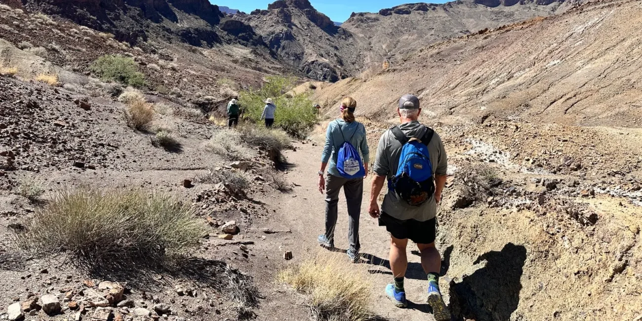 Hikers following a trail through the inner Grand Canyon