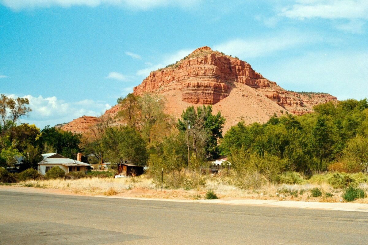 Red rock cliffs overlooking the town of Kanab, Utah