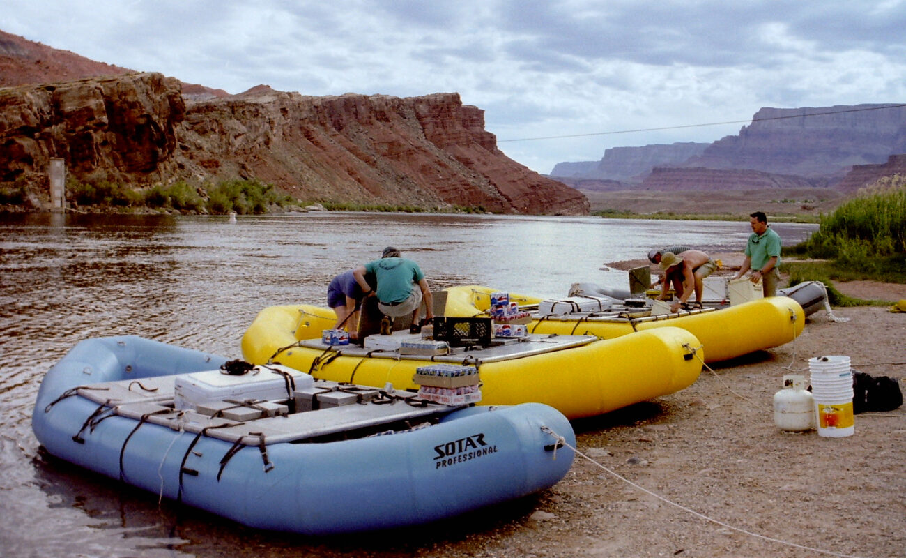 Rafts being prepared at Lees Ferry on the Colorado River in northern Arizona