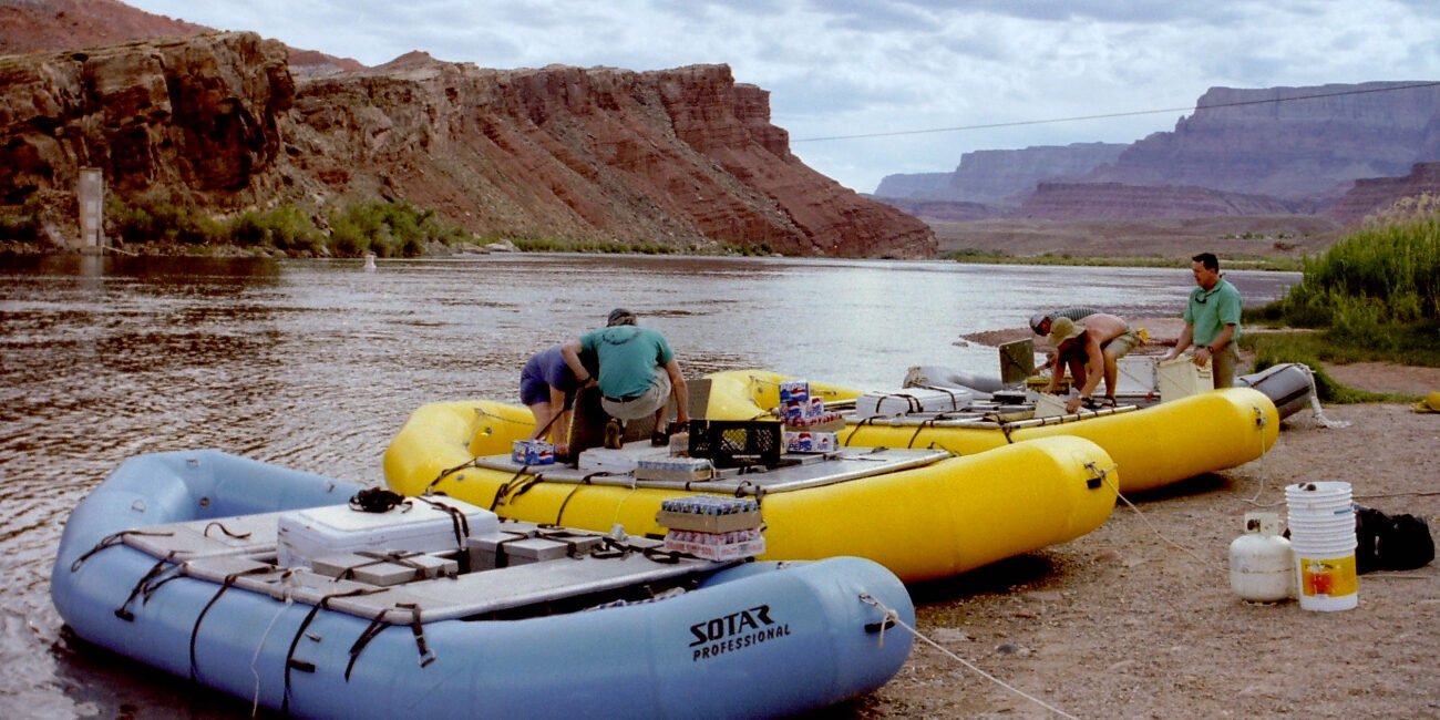 Rafts being prepared at Lees Ferry on the Colorado River in northern Arizona