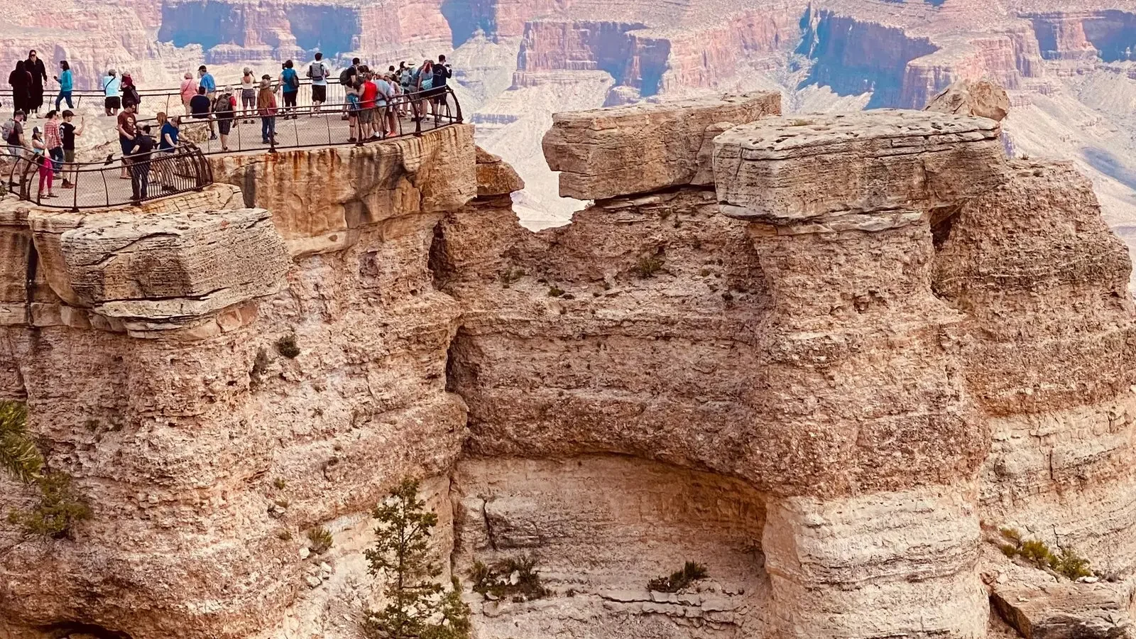 Visitors gathered at a Mather Point overlook at the Grand Canyon