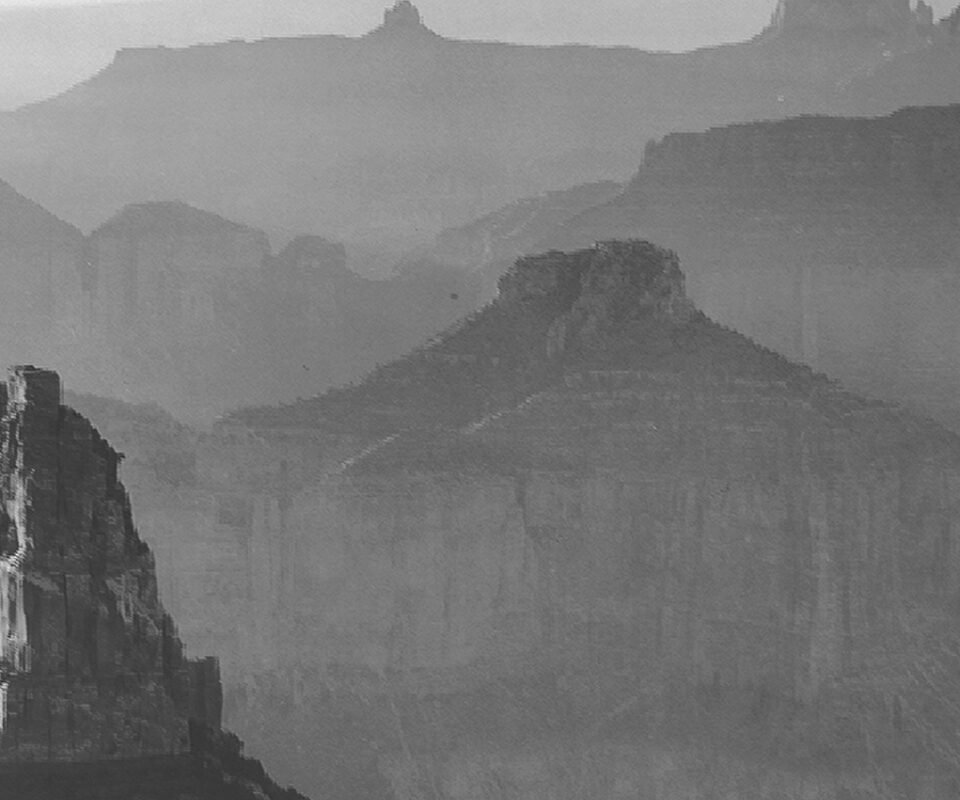 Historic black-and-white Grand Canyon view from Point Imperial on the North Rim